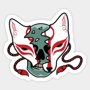 Japanese kitsune mask with skull Sticker